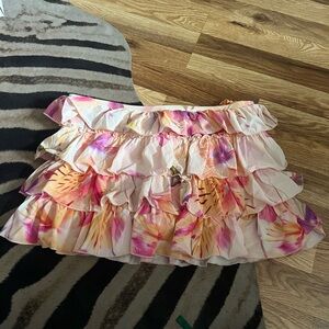 Urban Outfitters Pink and Yellow Floral Mini Skirt